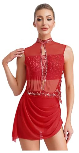 Sinleey Damen Trikot Tanzkleid Modern Contemporary Tanz Gymnastikanzug Lyrischer Ballettkleid A Rot L