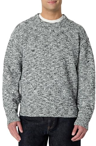 Amazon Essentials Pull Épais à Col Rond Multicolore, Coupe Décontractée Homme, Noir Jaspé, XXL