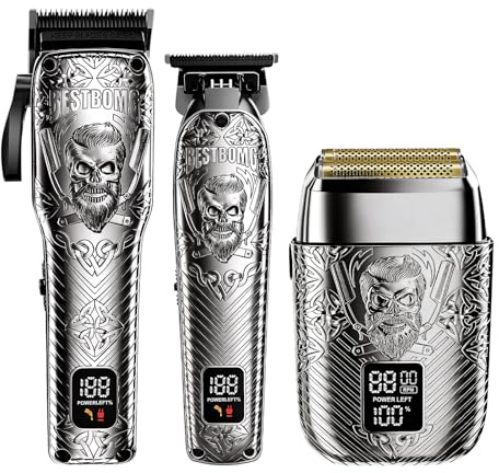 Cortapelos profesionales inalámbricos para hombre, recortadora de barba y afeitadoras eléctricas, kit de aseo de corte de metal con batería de larga duración para uso familiar (gris)