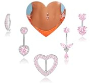 Nelytiya 5 Piezas Rosa Piercing Ombligo Acero Quirurgico Corazón Piercing Ombligo Titanio Set Para Mujer