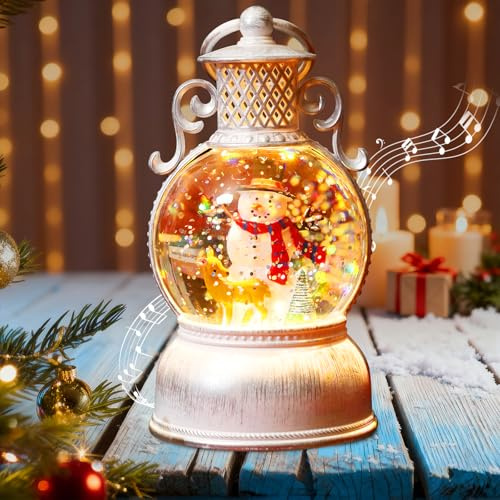 Giugio Decorazione natalizia, sfera di neve a LED con musica e luce, lanterna a sfera in vetro con soffietto di neve, luce LED bianca calda, regalo per feste di Natale, decorazione per la casa (A)