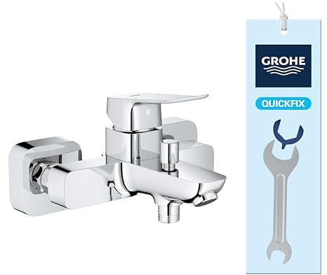 GROHE Dice, Badewannenarmatur, mit Werkzeug (Duscharmatur für die Badewanne, Mischbatterie mit automatischer Umstellung Wanne/Brause, mit integriertem Rücklaufventil), chrom, 1018720000