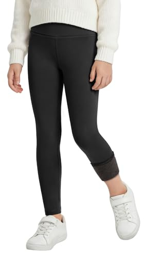 Baogaier Sportleggings för flickor med fleecefodring, termiska långa mjuka byxor för barn leggings med hög midja elastiska leggings barn tonåringar vinter sportkläder 5–12 år, svart, 6-7 år