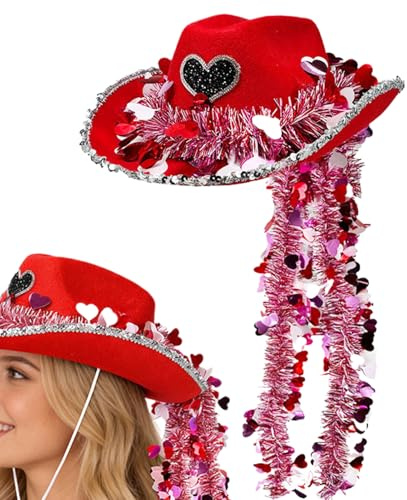 fatiaou Chapeau de Saint-Valentin, chapeau en feutre pour la Saint-Valentin, chapeau occidental - Unisexe Amour Chapeau Costume Tenue, pour hommes et femmes Concert Camping Anniversaire Voyage