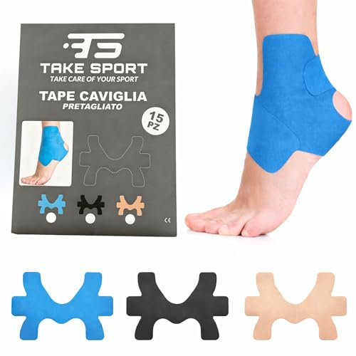 TS TAKE SPORT - kinesio tape, fasciatura caviglia, tape kinesiologico, fascia caviglia, nastro kinesiologico, supporto caviglia, kinesiology tape, tutore per caviglia, 15 Pezzi (BLUE)