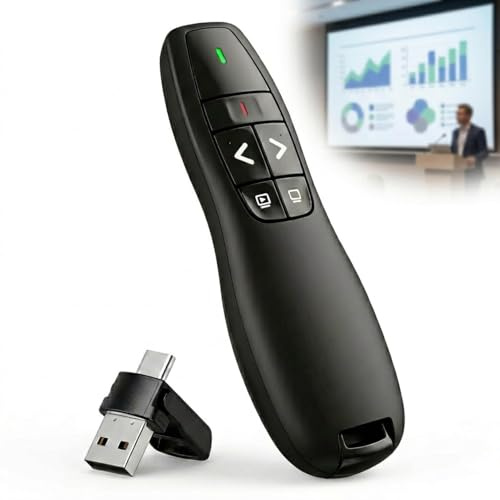 Pasador Diapositivas Mando Presentaciones Powerpoint 2 en 1 USB y Tipo C | 6 Botones, Presentador Inalámbrico para Windows Laptop
