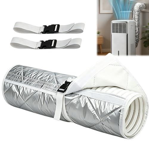 147x58 cm Manicotto isolante portatile per tubo AC, Fascia Isolante Per Tubi Di Ventilazione E Scarico, Copertura Isolante per Tubo di Scarico con 2 Cinghie Incluse Per Appartamenti Dormitori Case