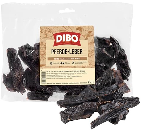 DIBO hästlever, 250 g påse, litet naturligt tuggsnack eller godis som mellanmål, hundmat, kvalitetsprodukt utan kemikalier från DIBO