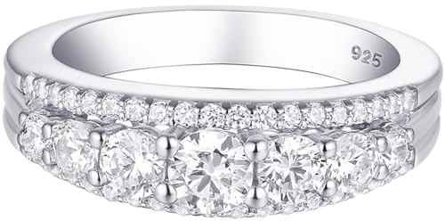 Newshe Jewellery Eternity Ring Wedding Band for Women Sterling Silver Round White Cubic Zirconia Engagement Anniversary Rings Size 7