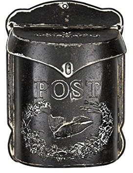 Creative Co-Op Black Embossed Tin Post Letter Box