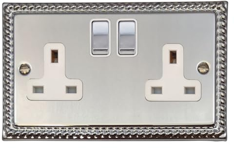 Georgian Polished Chrome Double Socket (White Insert/Chrome Switches) - MC210