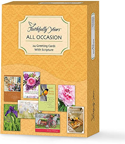 Faithfully Yours Designer Greetings Assorted Cards, All Occasion with Biblical Scripture (Box of 24 Greeting Cards with Envelopes) – Birthday, Sympathy, Friendship, Blank, Encouragement, Get Well…