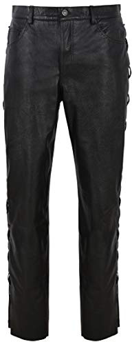 Men's Biker Laced Leather Trousers 100% Cowhide Riding Motorcycle Biker Pants 00126 (32, Black)