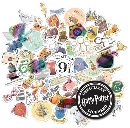Conquest Journals Harry Potter Watercolor Vinyl Stickers, Set of Unique Sticker Decals, 5 Holograms, Waterproof, UV & Scratch Resistant, Great for Gadgets, Officially Licensed (White Vinyl, 60-Pack)