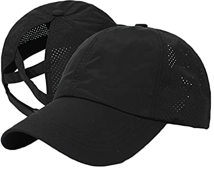 Cross Hat Womens Baseball Cap -Cross Ponytail Black