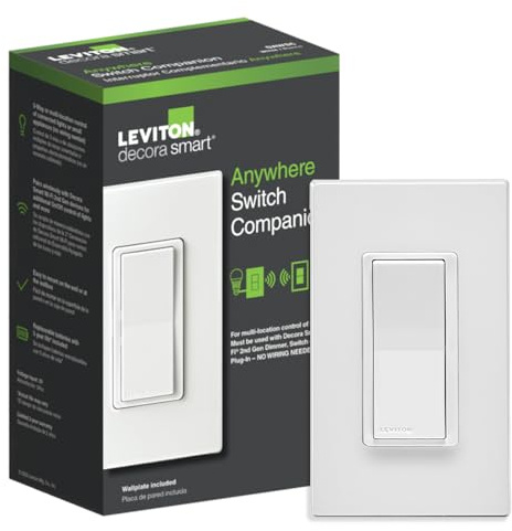 Leviton Decora Smart Switch Anywhere Companion, Add Wire-Free 3-Way/4-Way/5-Way On/Off Control to Decora Smart Wi-Fi 2nd Gen Switches, Automatic, DAWSC-1RW, White