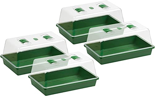 Meister Zimmer-Gewächshaus - 38 x 24 x 18 cm - 4 Stück - Zwei integrierte Lüftungsklappen - Mit Vertiefungen & Wasserrinnen / Anzuchthaus für Samen & Setzlinge / Zimmer-Treibhaus / 9968230
