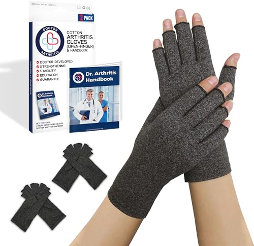 Von Ärtzten Entworfen, Kompressionshandschuhe, Fingerlose Athrose Handschuhe, Handbandage für Sehnenscheidenentzündung und Arthritis, Bequeme und Stützende, 2 Paar, Grau, L