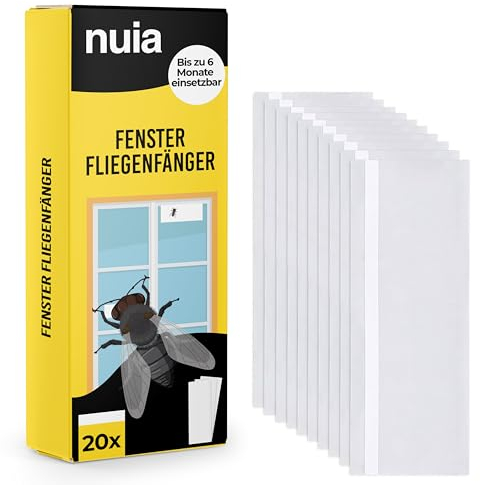 NUIA Fenster Fliegenfalle Innenbereich, 20 Stück, Fliegen Abwehr, Fruchtfliegen, Fliegenfänger Klebestreifen, Umweltfreundliche und Giftfreie Fliegenfalle Klebefalle, Fruchtfliegenfalle, Fly Trap