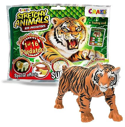 CRAZE Stretchy Animals Big Predators Figuras de Animales con Piel elástica, Efectos Especiales y Cartas Hay 16 Modelos para Coleccionar