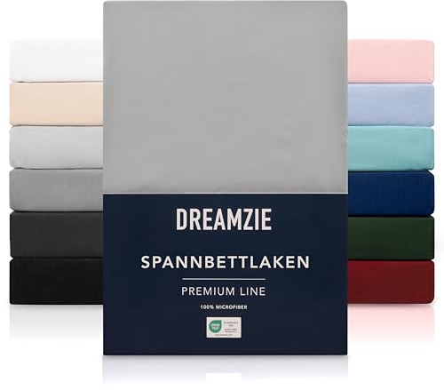 Dreamzie - Spannbettlaken 160x200cm | Mikrofaser Weich – Für Dicke Matratzen – Oeko-Tex | Komfort, Atmungsaktivität, Pflegeleicht – Grau