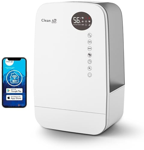 Luftbefeuchter mit Ionisator und Aromatherapie - Clean Air Optima CA-607W Smart - Befeuchtungsleistung max. 480 ml/h - Wassertankinhalt 5,5 Liter - Geeignet für Räume bis 65m²/160 m³