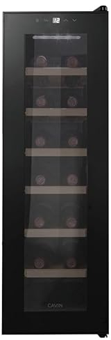 CAVIN Weinkühlschrank freistehender, Northern Collection 14 schwarz, thermoelektrischer Weinkühlschrank, 26 Dezibel leise, Glastür, Holzregalböden, klein, leise und energieeffizient