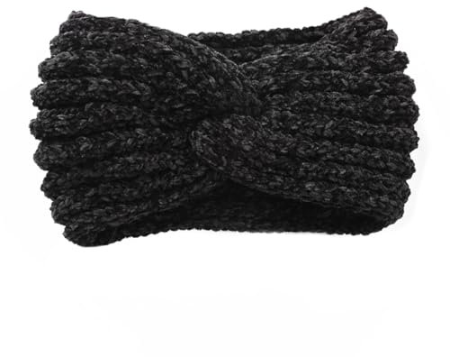 axy Damen Strick Haarband mit Twist Knoten Winter Stirnband, Headband gestrickt Haarbänder HBW3 (Schwarz)