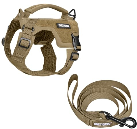 OneTigris Hundegeschirr Kleine Hunde mit Leine(150cm), MINI Trooper Welpengeschirr mit Steuergriff und 2 Abschlepppositionen für Kleine Hunde, Braun XXXS