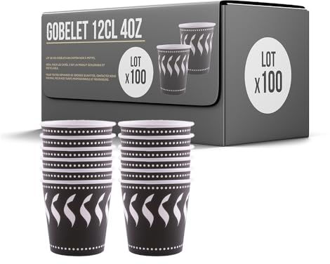 SPARKLERS CLUB Lot de 100 Gobelets 12cl / 4oz Jetables en Carton Noir 100% Biodégradable - Gobelet à café en Papier 120ml Thé et Les Boissons Rafraîchissantes. Gobelets Boissons Chaudes et Froides