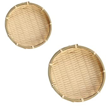 Juego de platos de bambú tejidos a mano para colador de cocina y almacenamiento, 2 piezas de colador de bambú chino tradicional y plato para servir