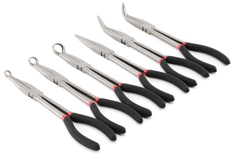 AIRTOON 6-Piece 11 Hose Gripper Plier & Long Reach Pliers Set, Straight, 45, 90-Degree Angle, 5/16-Inch, 1/2-Inch, 3/4-Inch Dia, Extra-long Pliers for Hard-to-Reach Narrow Spaces