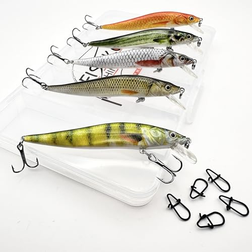 Minnow Wobbler Kunstköder Set mit Box 5 Stück Barsch Hecht Zander Angel Köder