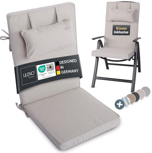 LILENO HOME Cuscino per sedia da giardino con cuscino [set da 1 – sedia con schienale alto] in crema – cuscini per sedie da giardino – Cuscino per sedie da giardino e sedie pieghevoli Dub