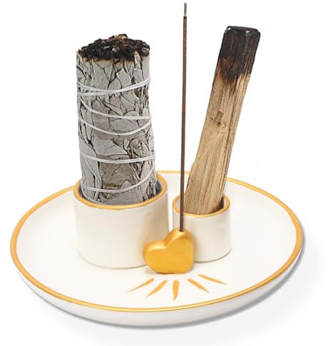 KATOOM 4 in 1 Räucherstäbchen Halter Keramik Räucherschale für jedes Räucherwerk Palo Santo Weißer Salbei Kerzen Incense Burner Räuchergefäß Räucherschale Weihrauch Schale Geschenk für Weihnachten