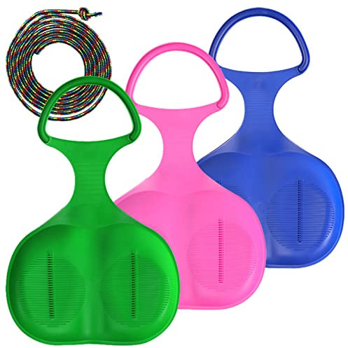 ZWERKZEUG® 3er Pack Schneerutscher poporutscher mit gratis Namenschild/Schlittenseil Porutscher mit Griff für Kinder Outdoor Wintersport, für Schnee erhältlich in bunten Farben (Mit Namenschild)