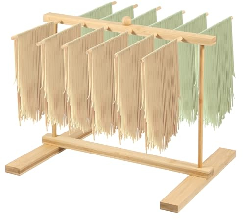Séchoir à pâtes avec de transfert et 12 barres, support de nouilles en bois amovible pour spaghettis faits maison, arbre de séchage des pâtes fraîches pour sécher les pâtes et cuisiner