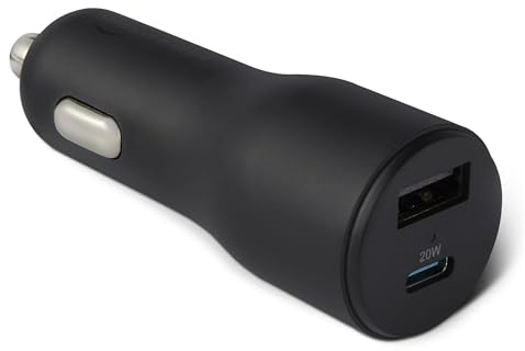 Chargeur de voiture à charge rapide Amazon Basics, double port, 1 USB-C + 1 USB-A, 32 W, noir