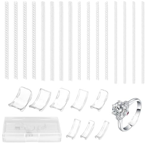 jiuxlaan 24 Pcs Ajustador de Anillos Invisible en Espiral, Ajustador de Tamaño de Anillo Pads, 4 Tamaños Reductor Anillo Transparente, Adaptador Anillos Invisible Ajuste Casi Cualquier Anillo