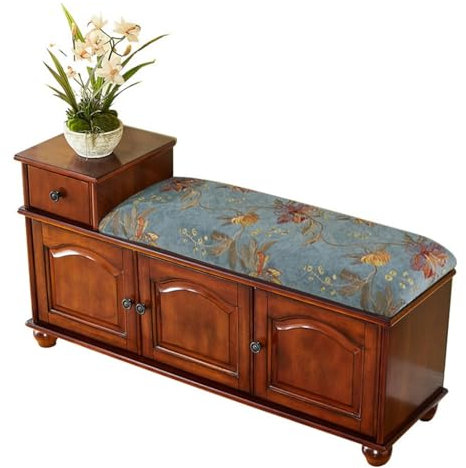 Banco de pie de cama Taburete for cambiar zapatos de madera nórdica, la puerta del hogar puede sentarse en el cojín del armario de zapatos de una pieza for entrar en la puerta y usar asientos for zapa