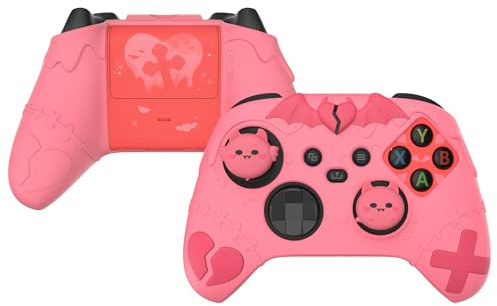 PlayVital Cute Silikon Hülle für Xbox Series X/S Controller,Anti-Rusche Schutzhülle Case Zubehör für Xbox Core Controller Skin mit Daumengriffkappen und Aufklebern(Gothic Imp Series-Pfirsichrosa)