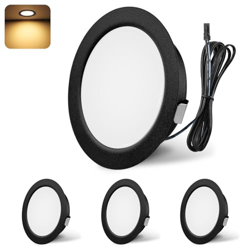 YindaLux Infälld LED-spotlight, 12 V 3 000 K varmvit dimbar 3 W infällbar LED-spotlight, infällbar spotlight 55–58 mm, infälld belysning för husbil, kök, skåp, aluminium, svart, 4 st