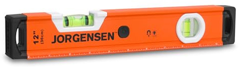 JORGENSEN 12 in. Magnetic Torpedo Level with 90°/180° Bubble Vials, Light Up Spirit Level, Shockproof Rubber End Caps, Metric & Imperial Scale, Aluminum Frame, for Home Installations & DIY