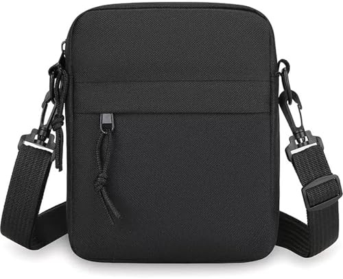 Veyarien Mens Shoulder Cross Body Bag, Small Messenger Bag with Zipper and Adjustable Strap, Nylon and Oxford Crossbody Bags, Casual Chest Sling Bag for Working Travel Daily (Black)