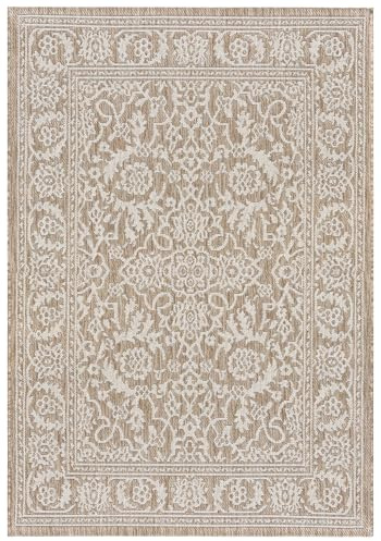Mazovia Tapis - Beige - Tapis d'extérieur vintage - Balcon, terrasse, patio, pavillon, cuisine - polaire courte rectangle certifié OEKO-TEX imperméable - 80 x 150 cm