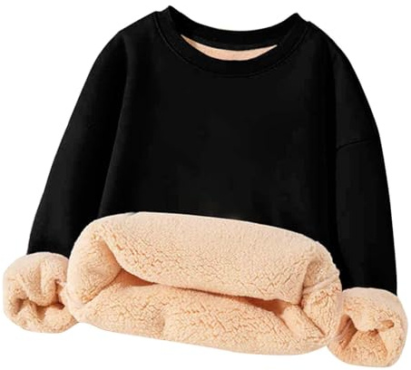 Sudadera Niño Sin Capucha Casual Cuello Redondo Sudaderas Niña de Forro Polar Grueso Cálido Jersey Otoño e Invierno Suave Cómodo Suéter Manga Larga Básico Pullover Top Ropa Adolescente 3-15 Años