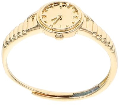 RORPOIR Vintage Justerbar Klockring för Kvinnor Guldfärgad Design med Miniklocka Bekväm Passform för Fingerstorlekar Stilfullt och Praktiskt Smycke för Vardag och Fest