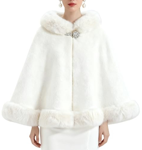 LIUYUYOUGO Poncho Femme Châle En Fausse Fourrure Pour Femme Châle De Mariage D'Hiver Étole Pour La Mariée Et Les Demoiselles D'Honneur Boléro Oversize Élégant À Boucle Cape Tricotée Cardiga