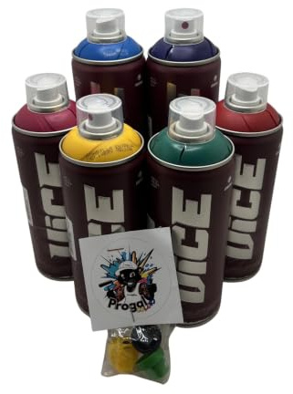 PROGAL COLORS Miami Vice - Lote de 6 Botes de Spray para Graffiti de 400 ml Alta Presión + 3 Boquillas