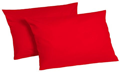 2x Teilig Renforcé Kissenhüllen Kissenbezug Kissenbezüge 100% Baumwolle (40 cm x 80 cm, Rot)